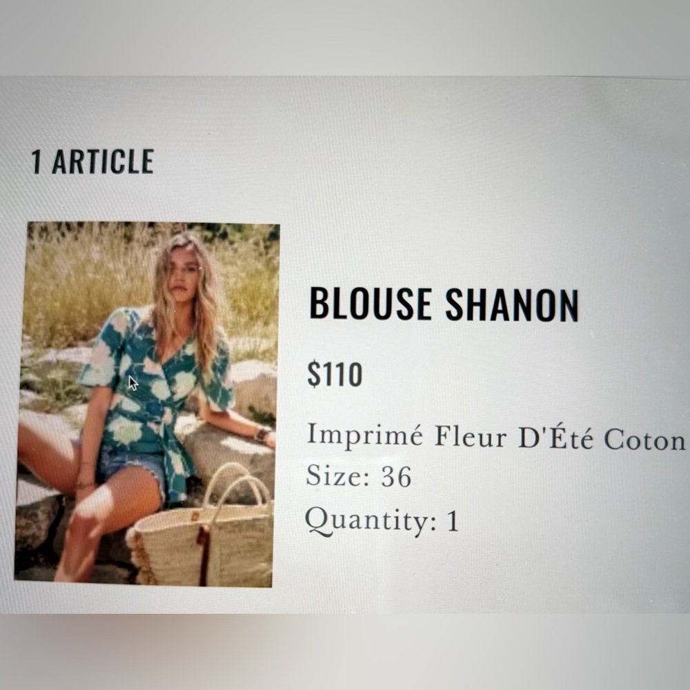 Sezane, blue green short-sleeve blouse Shanon, Imprime Fleur DEte Coton, size 36